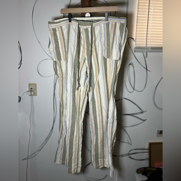 Natural Reflections Pants - Naturals Reflections Linen + Cotton Blues and Tans Striped Pants XXL